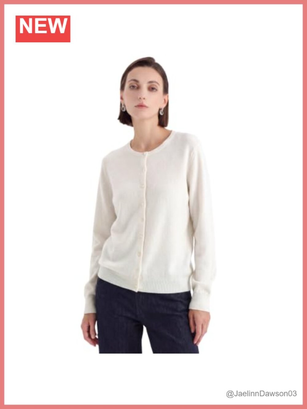 100% Pure Cashmere Cardigan Crew Neck Button Front Women's